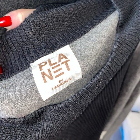 PLANET by Lauren G Pima Cotton Color Block Mock Neck Sweater - Picture 4 of 5